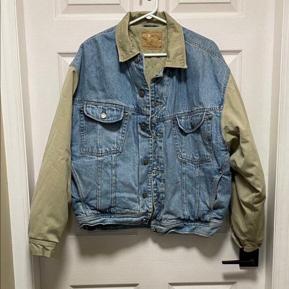 GAP Two Tone Denim Blue Tan Vintage Lined Jacket Size M - Picture 1 of 10